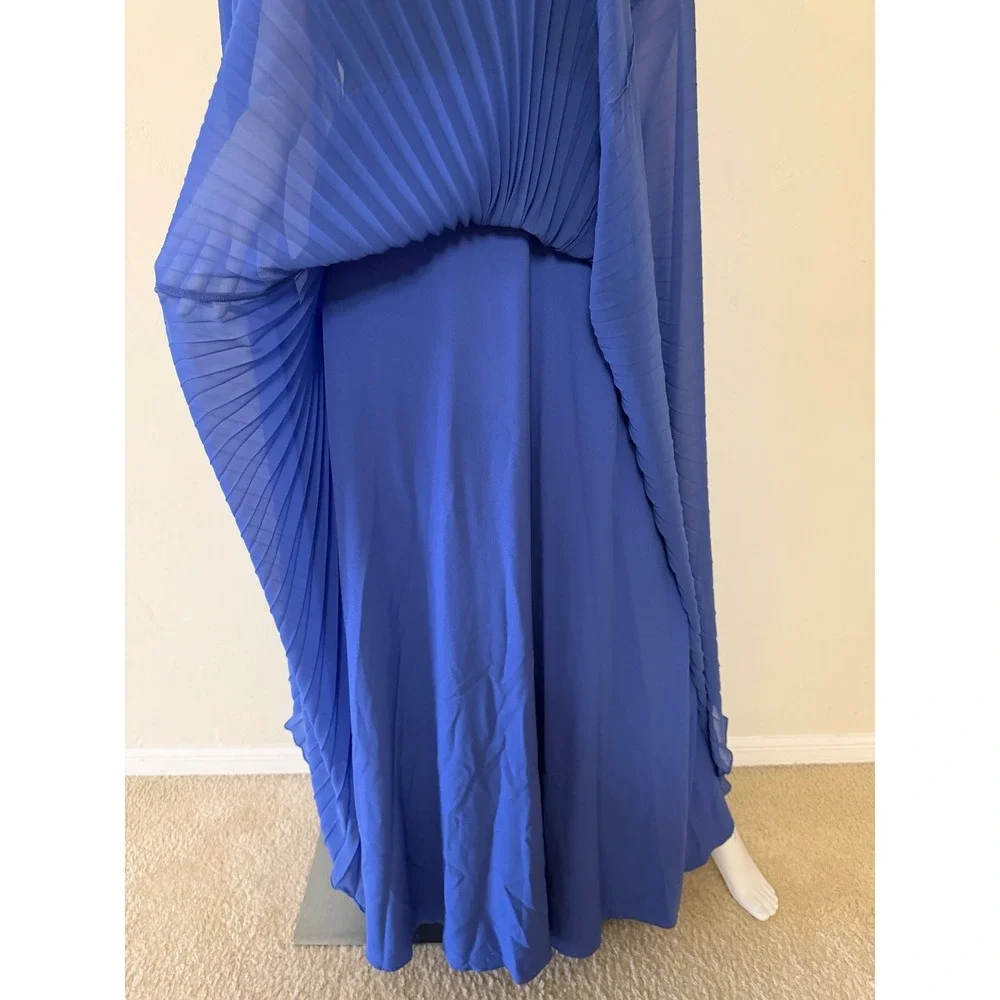 Halston Heritage Periwinkle Black Pleated Halter Maxi Gown Dress Size 12 New - Picture 8 of 17